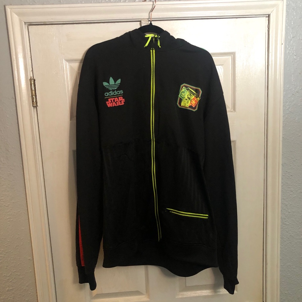 Adidas Boba Fett Star Wars Black Zip up Hoodie with Neon Accents - Picture 3 of 10